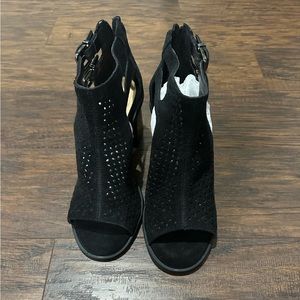 Alex Marie Black Suede-Like Open Toe Boots Size 6M